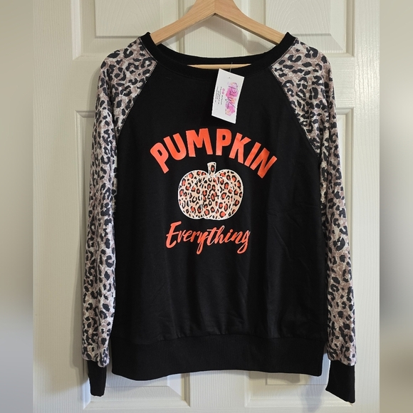 Pumpkin Everything Black and Leopard Print Sweater - Picture 1 of 4